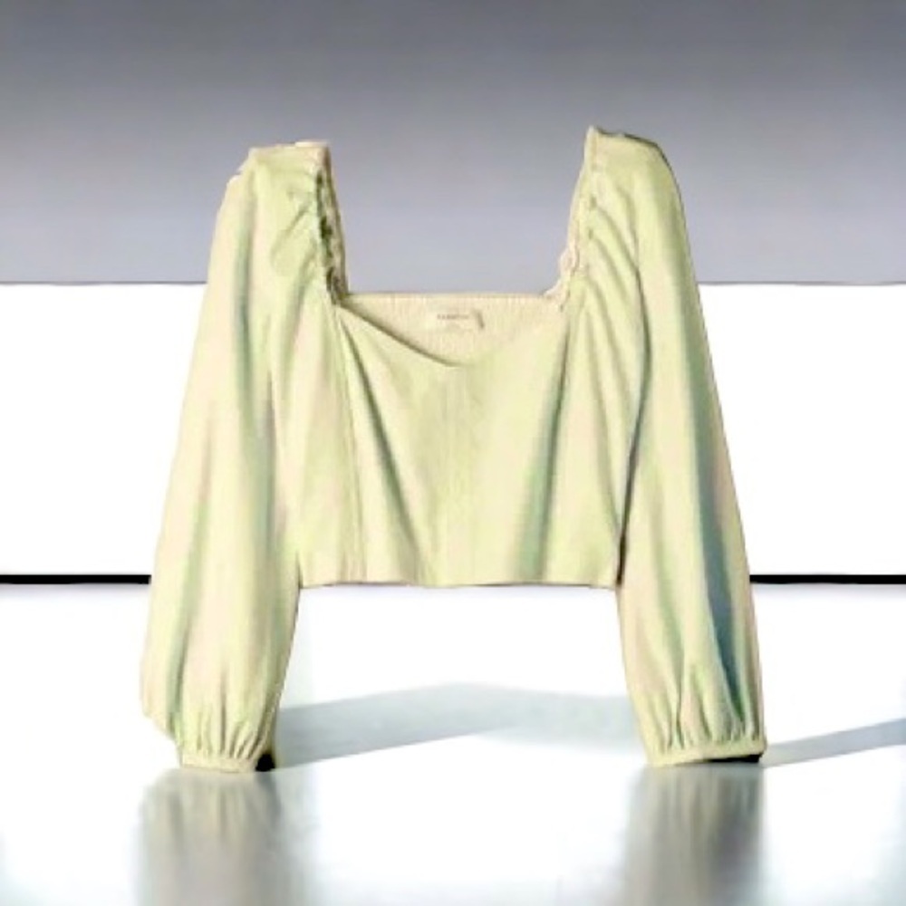 Babaton Hadwyn Cropped Linen Peasant Blouse in Pistachio Green Size 00